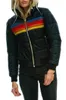Женская зимняя тонкая куртка с капюшоном, хлопковая парка в полоску с радужным принтом для пальто больших размеров # T2G T230808