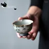 Tazze da tè Tazza con bocca di fiori in bambù dipinta a mano Set di Kung Fu in ceramica retrò per la casa in stile cinese