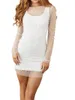 Casual Dresses Pearl Sheer Dress For Women 2024 Longsleeve Round Neck Short Skinny Peal