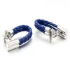 Gemelli a catena in pelle blu Gemelli sani Gemelli con tessitura Bottone Gemelos Gioielli da uomo 5 paia Drop 233q