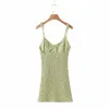 Sukienki swobodne zielone kwiatowe sukienkę Sutyj Summer Słodka łuk w szpic bez rękawów bez rękawów.