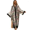 Dames Badmode Retro Stranduitje Cover Ups Kimono Robe Maxi Jurken Women2024 Vest Strandkleding Kleding Blad Gedrukt Zomerjurk