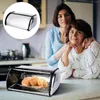 Plates 1pc Bread Storage Case Container Kitchen Box Gadget For Bakery (Small Size 34X23X145CM No Window Handle Silver)