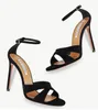 Summer Luxury Aquazzura Women Divine Sandals Shoes Black Gold Stiletto Heels Floaty Dress Party Bridal Lady Sandalias EU35-43,With Box