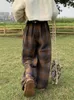 Women's Pants QWEEK Y2K Vintage Brown Plaid Women Harajuku Retro 90s Wide Leg Checked Trousers Oversized Korean Fashion Sweatpants