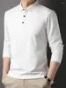 Männer Polos Mulberry Seide Langarm T-shirt 2024 Sommer Einfarbig Revers Kleidung Koreanische Version Von Business Casual Shirts