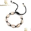 Catena Nero Bianco Boho Ragazze naturali Conchiglie Braccialetti con ciondoli per le donne Gioielli da spiaggia Braccialetti fatti a mano in corda Regalo Drop Deliver Dhgarden Dhm78