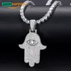 Livraison directe bijoux fins 925 en argent Sterling Vvs Moissanite Bling glacé mauvais œil Hamsa main pendentif pour hommes femmes