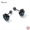 Boucles d'oreilles Bamoer véritable 925 en argent Sterling noir Rose fleur boucles d'oreilles pour femmes classique Turquoise boucles d'oreilles bijoux fins cadeau pour fille