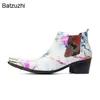 Batzuzhi 2024 Designer's Boots 6.5cm klackar Hög äkta läder Ankelstövlar Man Fashion White Business, Party, Wedding Footwear, Big Sizes