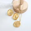 Necklace Earrings Set JINHUI Irregular Heart Shaped Round Pendant Zircon Inlaid Earring 18 K Gold Plated Stainless Steel Women's Jewelry