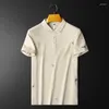 Herrpolos 2024 Printed Fashion Casual Lapel Summer Dress Brodered Mercerised Pearl Cotton Short-Sleeved Polo Shirt Men