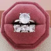 Choucong Three Stone Wedding Rings Simple Fashion Jewelry Large Round Cut White 5A Cubic Zircon CZ Diamond Promise Party Women Eng263i