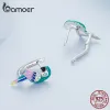 Kolczyki Bamoer 925 Sterling Srebrny Rainbow Parrot Parrot Hoop Earring Niebieski cyrkon Zwierzę Zwierzęcowe klamry ucha dla kobiet imprezowy prezent biżuterii