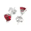 Stud Earrings Red Crystal Heart Studs For Women Clear CZ Lady Jewelry Authentic S925 Silver Earring