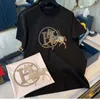 Herr t-shirts designer sommar ny kortärmad t-shirt med varm diamant guld h häst tunt cool silk bomull låg nyckel lyx s3px
