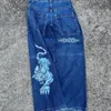 Männer Jeans JNCO Y2K Harajuku Hip Hop Tiger Grafik Gothic Retro Blau Baggy Denim Hosen Männer Frauen Hohe Taille breite Hose