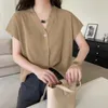 여자 T 셔츠 니트웨어 조끼 V-Neck 가디건 싱글 가슴 마모 된 외부 느슨한 피팅 단색 한국어.