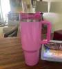 Pink Flamingo H2.0 logo pink tie dye 40 oz cup with handle insulated tumbler cover straw stainless steel coffee cup with X Copy logo Watermelon Moonshine 0226