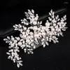Barrettes Hair Clips Luxury Crystal Pearl Flower Comb Headband Tiara For Women Bride Party Bridal Wedding Accessories Jewelry