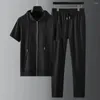 Herren-Trainingsanzüge, 2-teilig, hochwertiges T-Shirt-Hosen-Set, dehnbar, mit Reißverschluss, kurzärmelig, weicher Stoff, gerade Kapuzenhose