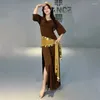 Stage Wear Belly Dance Performance Hafla Dress Egyptian Baladi Saidi Costume Galabeya Abaya 3pcs Cotton Robe Headdress Belt