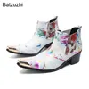 Batzuzhi 2024 Designer-Stiefel mit 6,5 cm hohen Absätzen, hohe Stiefeletten aus echtem Leder, Herrenmode, weiß, Business-, Party-, Hochzeitsschuhe, große Größen