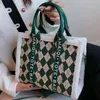 Дизайнерская сумка, модная женская сумка-тоут, универсальная сумка через плечо, повседневная квадратная парусиновая сумка для покупок, большая вместительная цветочная ромбовидная сетка, автомобильная строчка