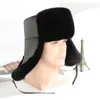 Berets chapéu inverno masculino proteção de orelha lei feng ao ar livre vento neve natural quente couro real preto bombardeiro chapéus