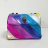 Stitching Rainbow Patchwork Handbag Eagle Metal Pu Leather Metallic Square Bag Jointing Purse275e