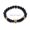 Beaded High Quality Noble Crown 8mm Black Beads Armband For Women Men Natural Stone Copper Inlayed With Zircon Charm Trend Dhgarden DHRM3