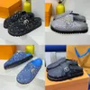 Pantoufle de créateur confortable sandales plates en cuir de veau Mules sabots Denim lettre impression confort hommes femmes décontracté Baotou pantoufles