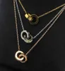 2019 banhado a ouro inteiro anéis duplos pingente colar gargantilha aço inoxidável 316L dois anéis circulares colar joias para mulheres2574778