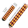 Herrstrumpor Crazy Sock for Men Chessboard Checkered Pattern Yellow Bourgogne Hip Hop Harajuku Geometric Printed Boys Crew