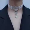Collana di perle multistrato di moda per le donne Eleganti strass lucidi Esagerata catena di clavicola Fascino Ragazze Tendenza Gioielli al collo 240222