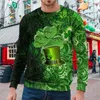 Herrtröjor zip up tröja män herr mens St. Patrick's Day tryckt komposit över hela ärmbesättningsbyxor jacka set