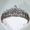 Kolye küpeleri seti Vintage Barok Siyah Mor Kristal Gelin Gotik Rhinestone Tiaras Düğün Partisi Takı