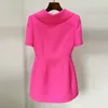 Casual Dresses HIGH STREET Est Fashion 2024 Designer Women's Eleagnt Short Sleeve Back V Bow Dress Pink