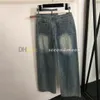 Pantaloni dritti a vita alta Jeans da donna con lettere ricamate Jeans stile vintage firmati con cintura