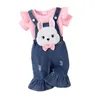 Kledingsets Baby Baby Meisje 2 stuks Lente Zomer Outfits Korte mouw Ruche Tops Denim Overalls Geboren Leuke kledingset