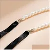 Chokers Goth Wedding Party Jewelry Long Black Ribbon Choker Necklace For Women Elegant White Imitation Pearl Beach Vacation Necklaces Othcd