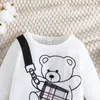 Childrens clothing set 6-36 months cartoon bear long sleeved T-shirt and striped pants set 240225