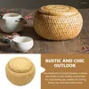 Dinnerware Sets Bamboo Flower Tea Basket Woven Tabletop Storage Multi-functional Box Desktop Leaves Holder Weaving Handmade