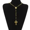 Verkaufe Hip Hop Style Rosenkranz Perle Kreuz Anhänger Jesus Halskette mit klaren Strasssteinen 24 Zoll Halskette Männer Frauen MODESCHMUCK W286E