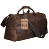 Berchirly Vintage Crazy Horse äkta läder män duffle bagage reser naturlig kohud stor helgväska hangbag lj200922209k