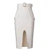 Skirt Women Skirts Bodycon New Arrival Midi Fashion Buttons High Quality Split Bandage Belt Sexy Ladies Clothes Red Beige White Black