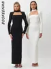 Casual Dresses Boofeenaa Hollow Backless Black Party Dress Women Elegant Luxury Long Sleeve Split Maxi Evening Gown Winter C92-DI40