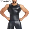 Männer Body Shaper Kunstleder Weste Unterhemd Tank Top Ärmelloses Hemd Westen Herren Abnehmen Unterwäsche Taille Trainer Korsetts 240220