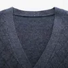 Pulls pour hommes Laine Automne Cardigan 200% et Pure Hiver Épaissie Casual Col V Diamant Jacquard Pull tricoté