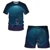 Męskie dresy nocne Widok letni 3D drukowane szorty T-shirt Zestaw Sportswear Ouit O Neck Surking Suit Suit